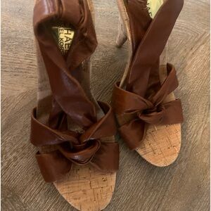 Michael Kors Cork Brown Leather Wrap Heels